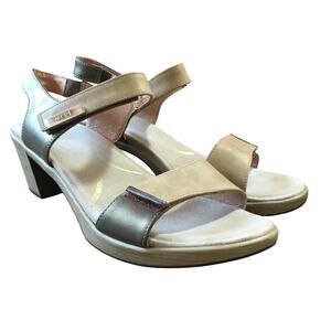 Naot Intact Leather Ankle Strap Heel Sandal Beige Pewter Khaki Womens Size 39 8